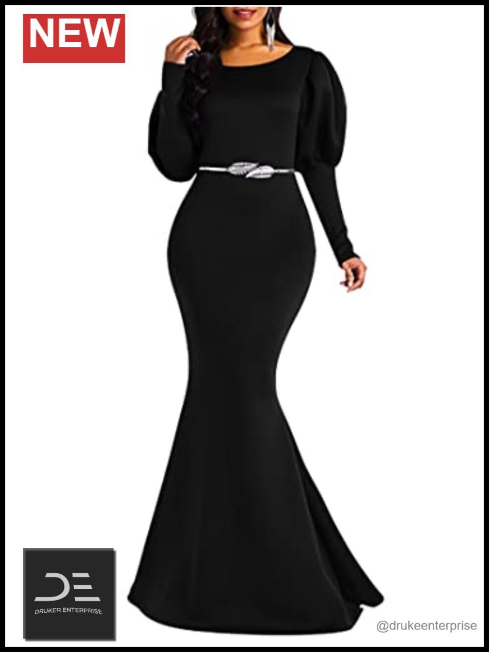 Memoriesea Women's Long Puff Sleeve Bodycon Mermaid Maxi Evening Gown